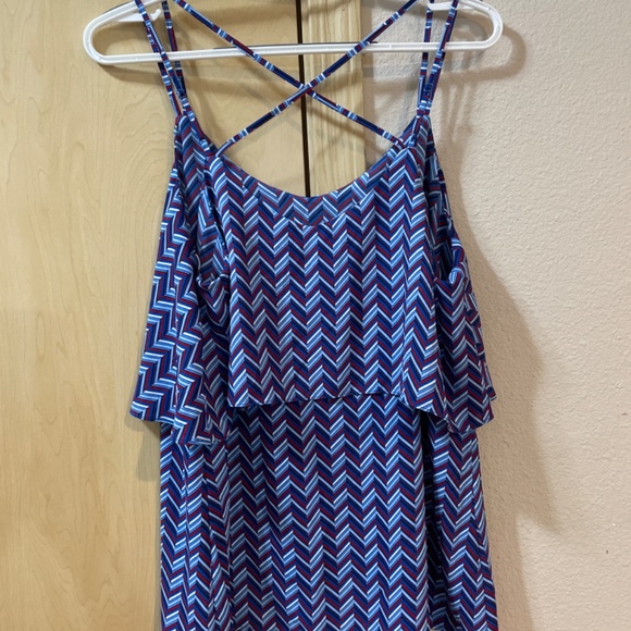 Women Large Pretty Red White Blue Chevron Spaghetti Strap Spring Tank Top Summer - Picture 4 of 6